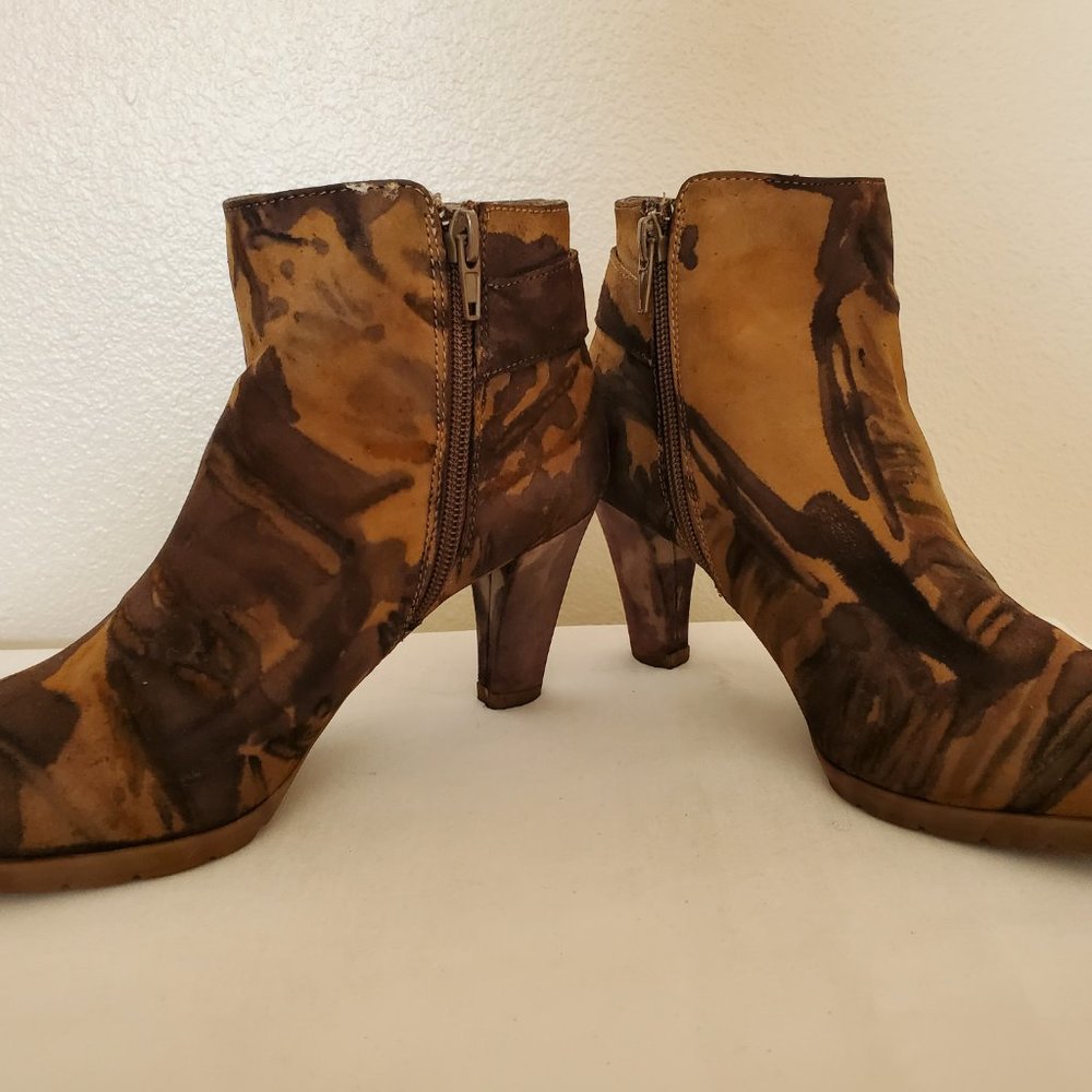 Tie dyed heels shoes booties cowgirl boots suede leather rodeo brown tan black - Picture 4 of 8